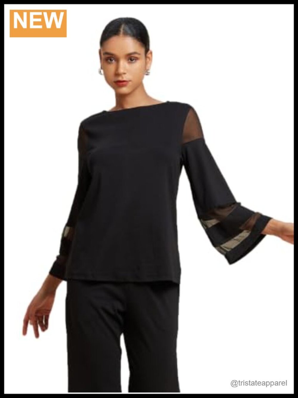 Womens Chiffon Blouse Sheer Bell Sleeve Tunic Top Dressy Casual